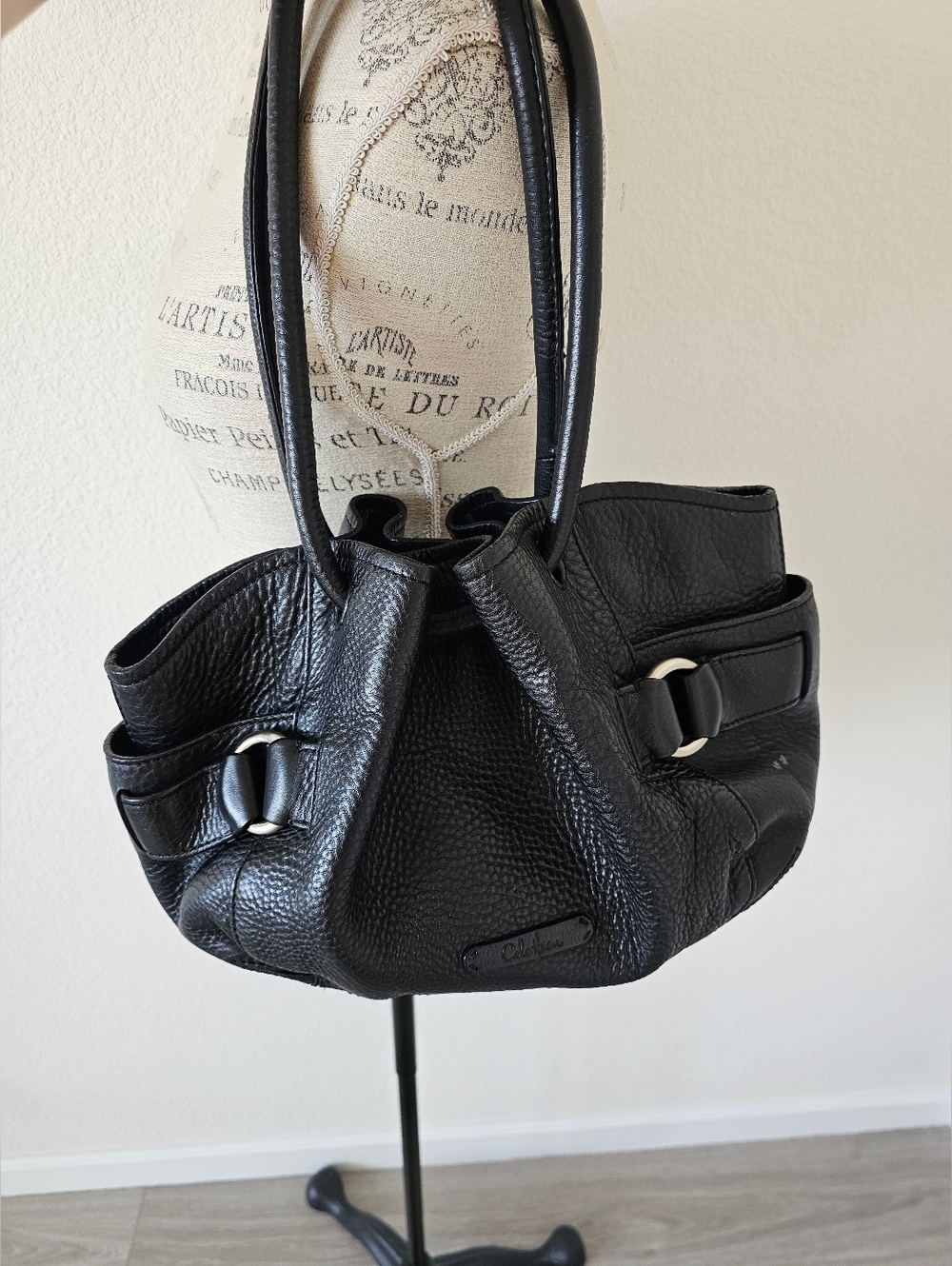 Cole Haan Black Pebbled Leather Village Satchel Bag - Silver Hardware